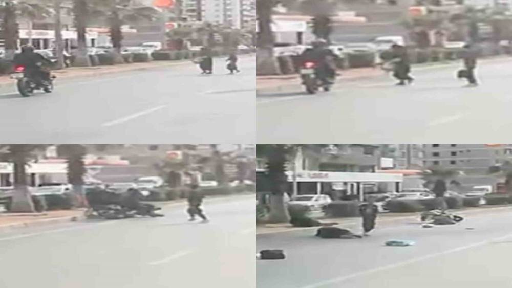 Motosiklet yayaya &ccedil;arptı, o anlar ara&ccedil; kamerasına yansıdı: 2 yaralı
