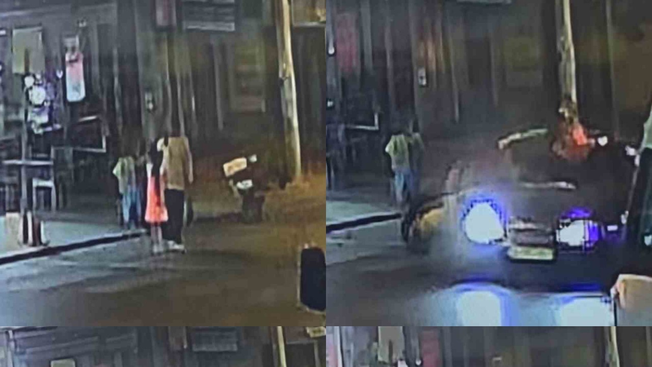 Anne ve kızına otomobilin çarptığı kaza kamerada