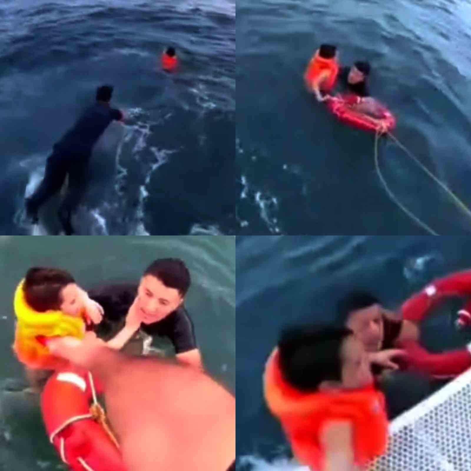 O  anlar kamerada: Denizde bin 200 metre sürüklenen çocuk kurtarıldı