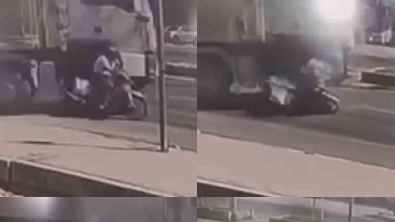 O anlar kamerada: Kamyon motosikletliyi ezdi