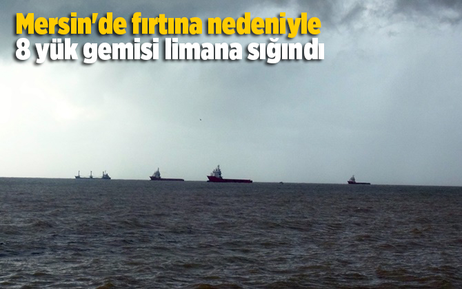Mersin'de fırtına nedeniyle 8 y&uuml;k gemisi limana sığındı